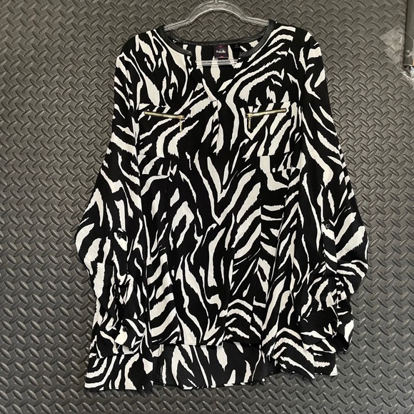 Rafaella Zebra Striped Long‎ Sleeve Blouse Top Women's Size XL Casual Wear - Picture 1 of 8
